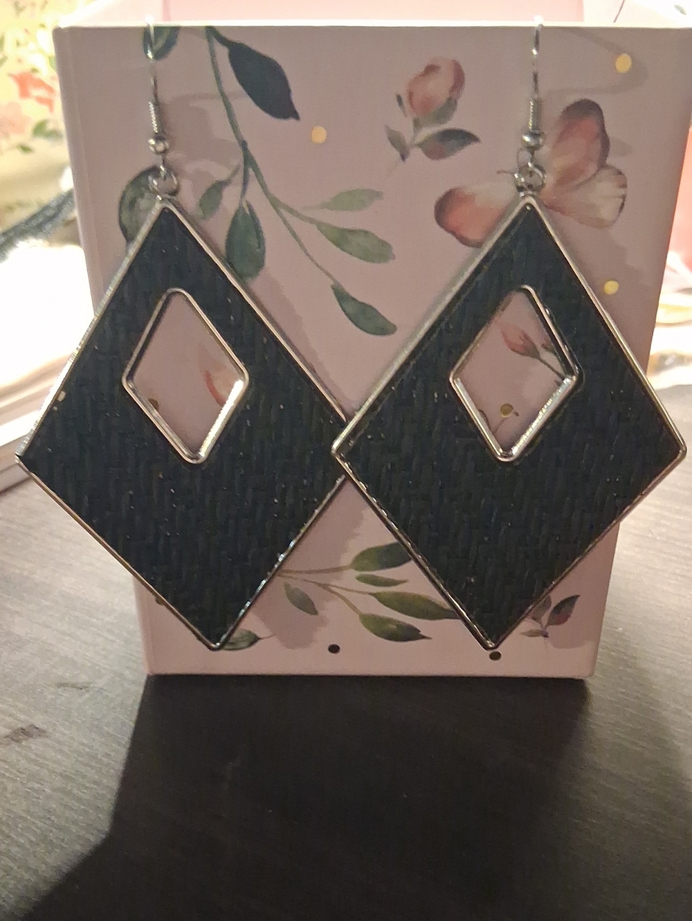 paparazzi Black Geometric Diamond Drop Earrings